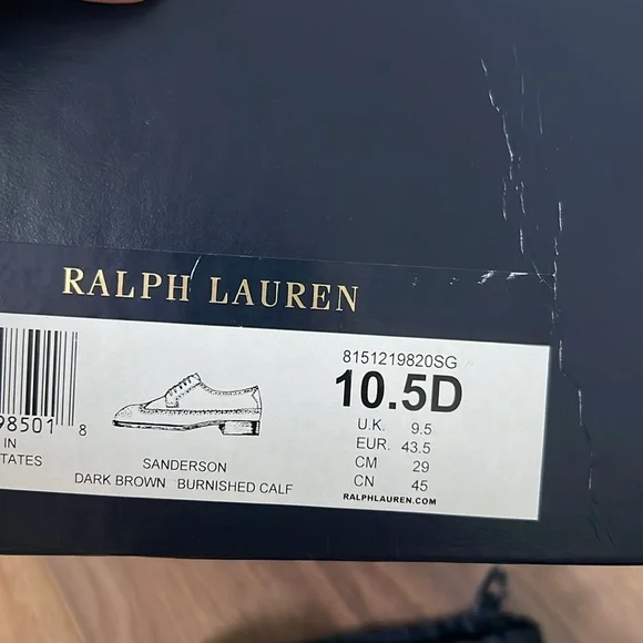 Ralph Lauren Sanderson Dark Brown Burnished Calf - men’s 10.5 - Picture 9 of 9